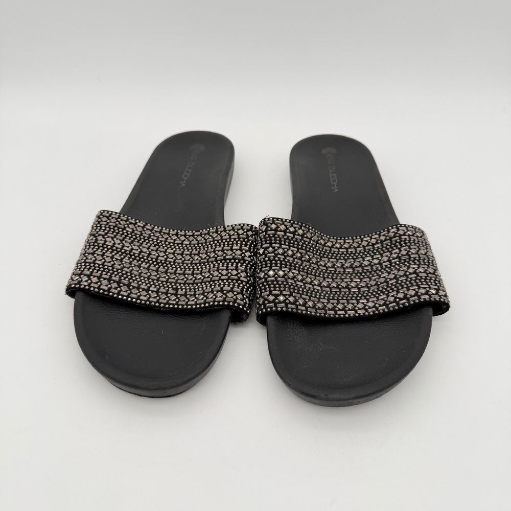 Big Buddha Black Embellished Slide Sandals Womens Size 11 Glam Casual